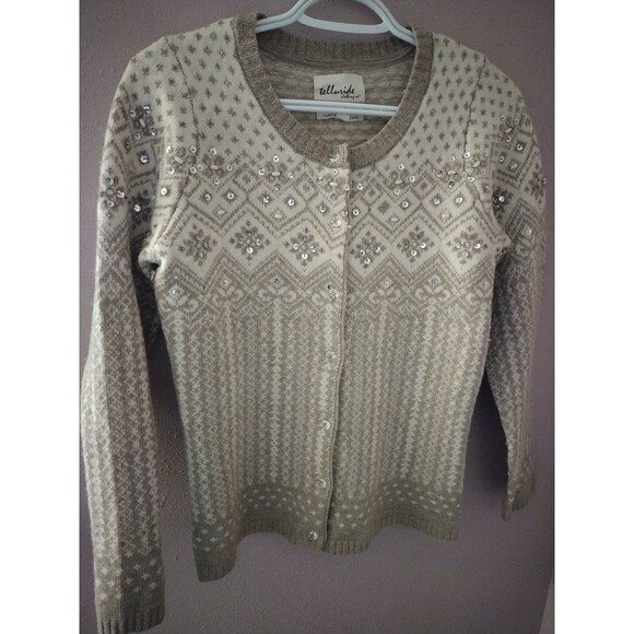Telluride Clothing Co. Fair Isle Beaded Lambs Wool Cardigan Women's Size Small - Picture 2 of 9